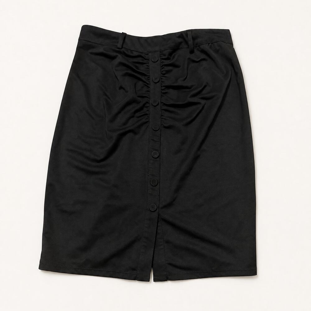 Halara Black Ruched Button Front Pencil Skirt Women's M Stretch Work Midi